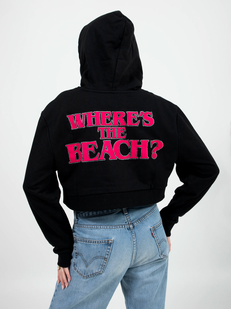 Where's The Beach Black Women's Cropped Zip Up Hoodie