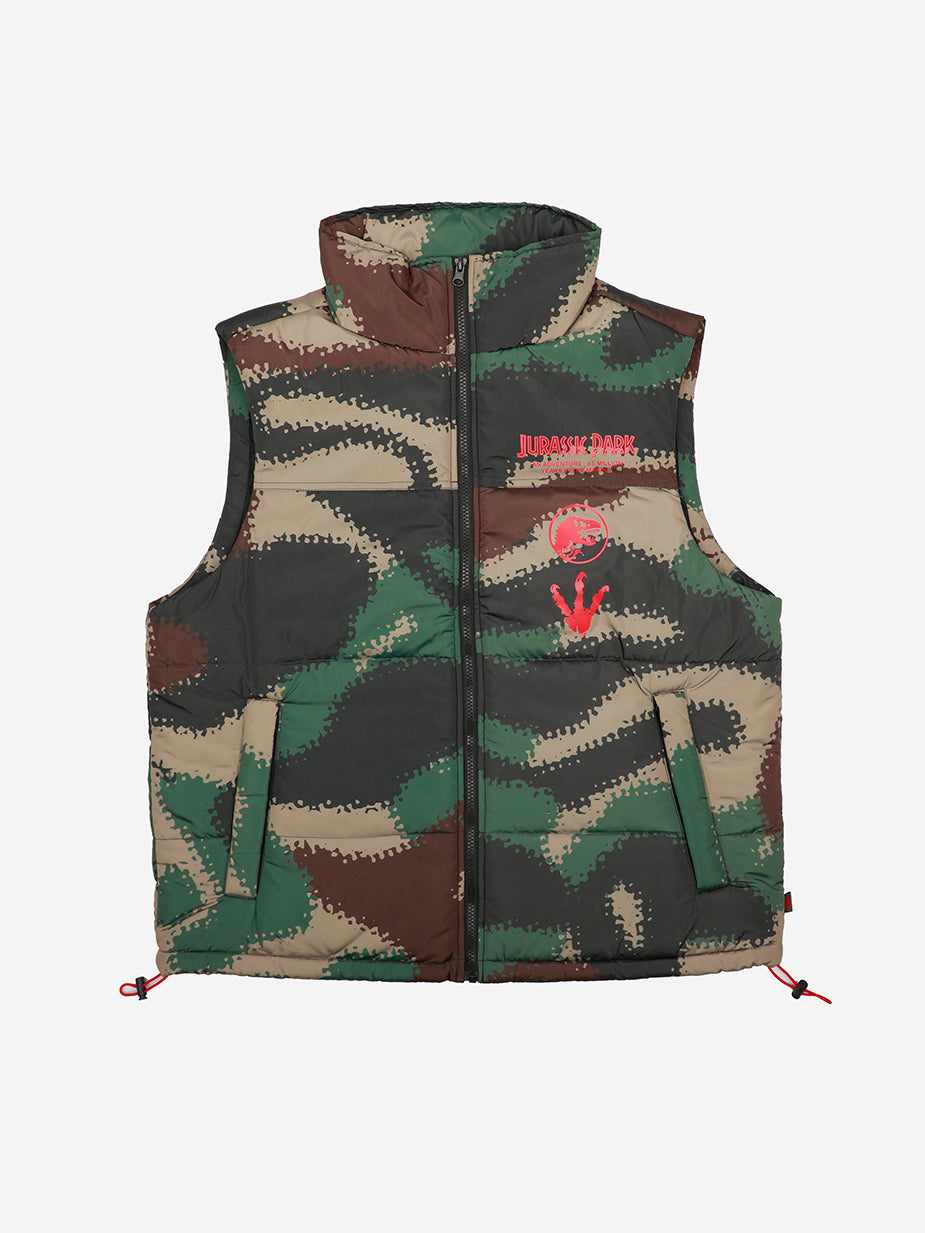 Jurassic Park Camo Puffer Vest Official Apparel Accessories Dumbgood L