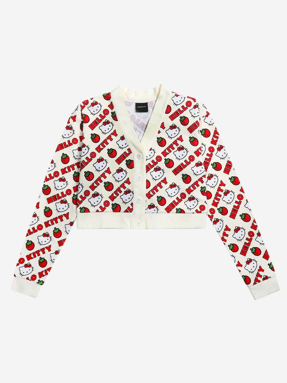 Hello Kitty Strawberries Waffle Cropped Cardigan