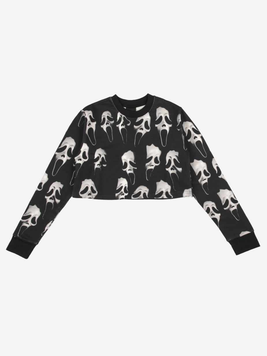 Ghostface Repeat Mask Cropped Long Sleeve | Official Apparel