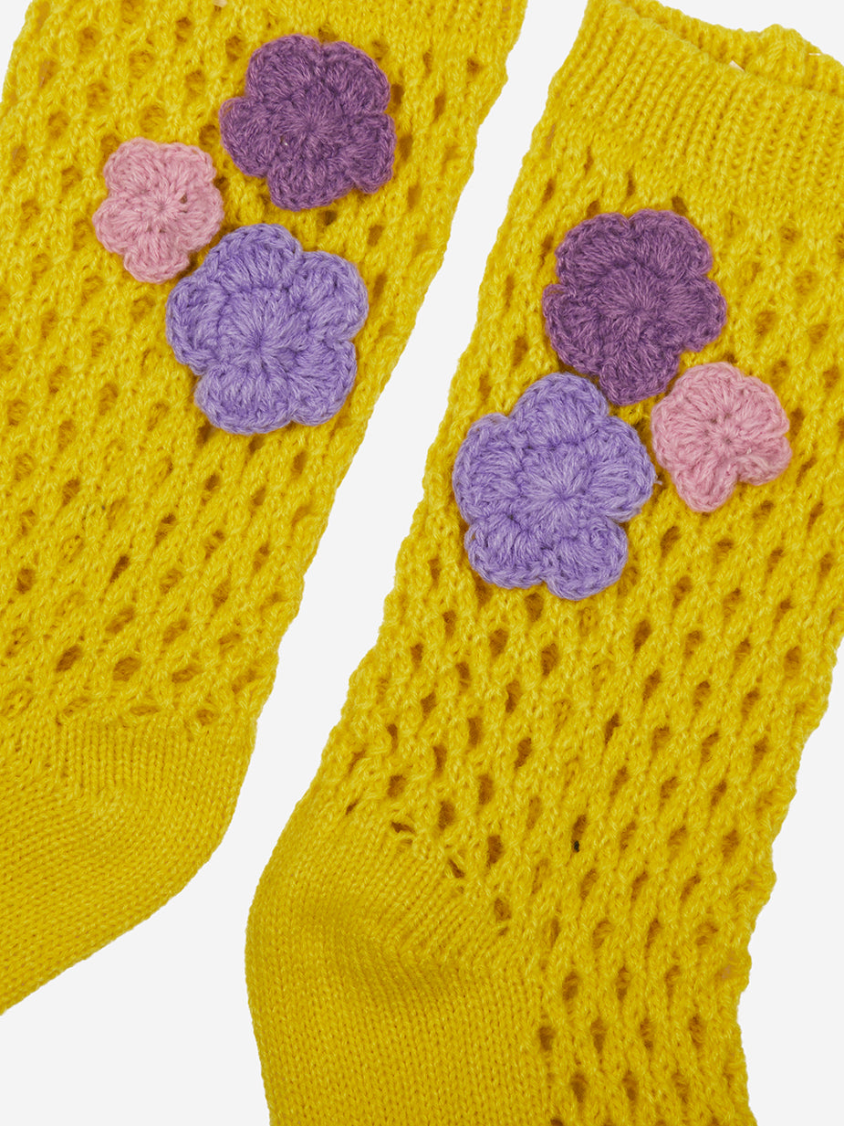 Flower Clouds Green Crochet Socks
