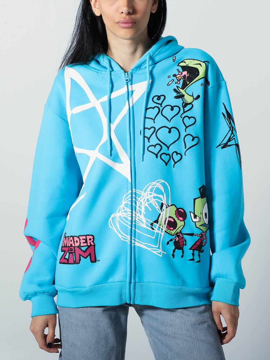 Invader zim zip up hoodie Clearance
