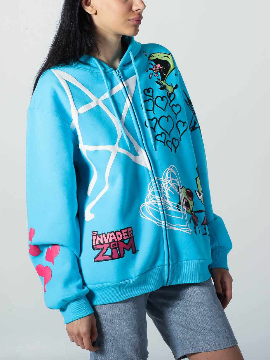 Gir And Zim Blue Zip-up Hoodie