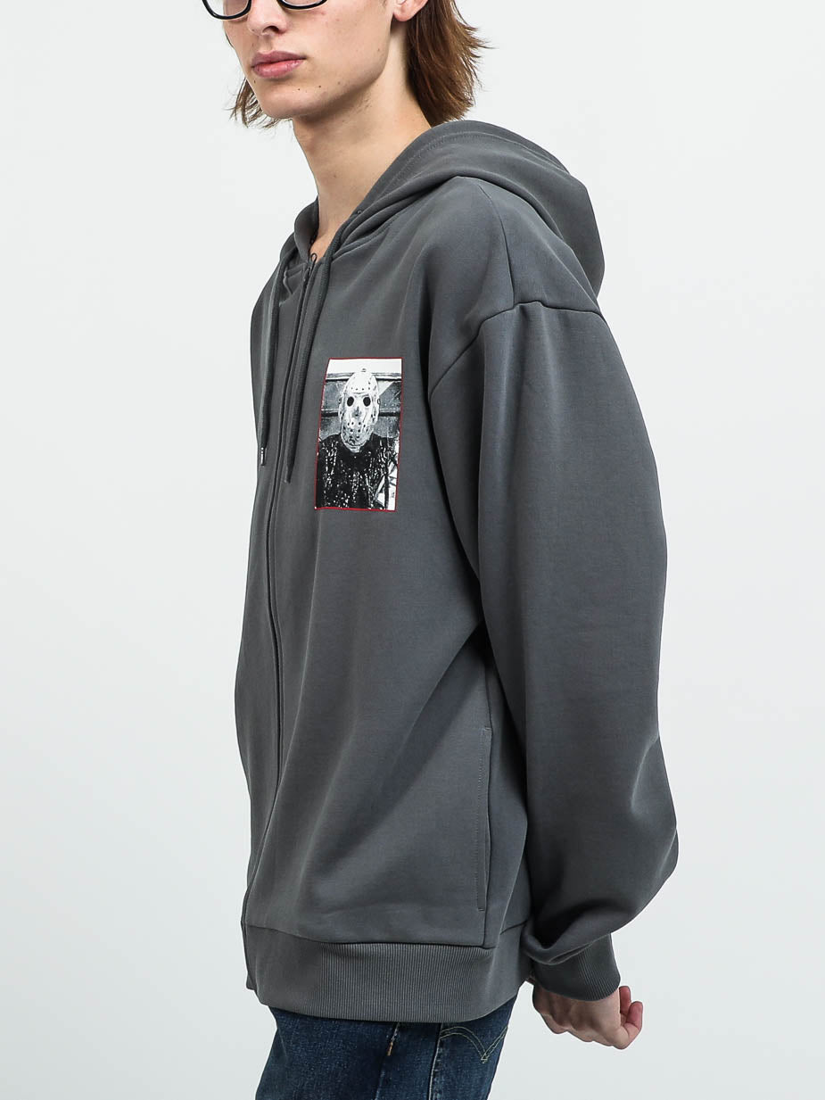 Jason You're All Doomed Gray Zip Up Hoodie