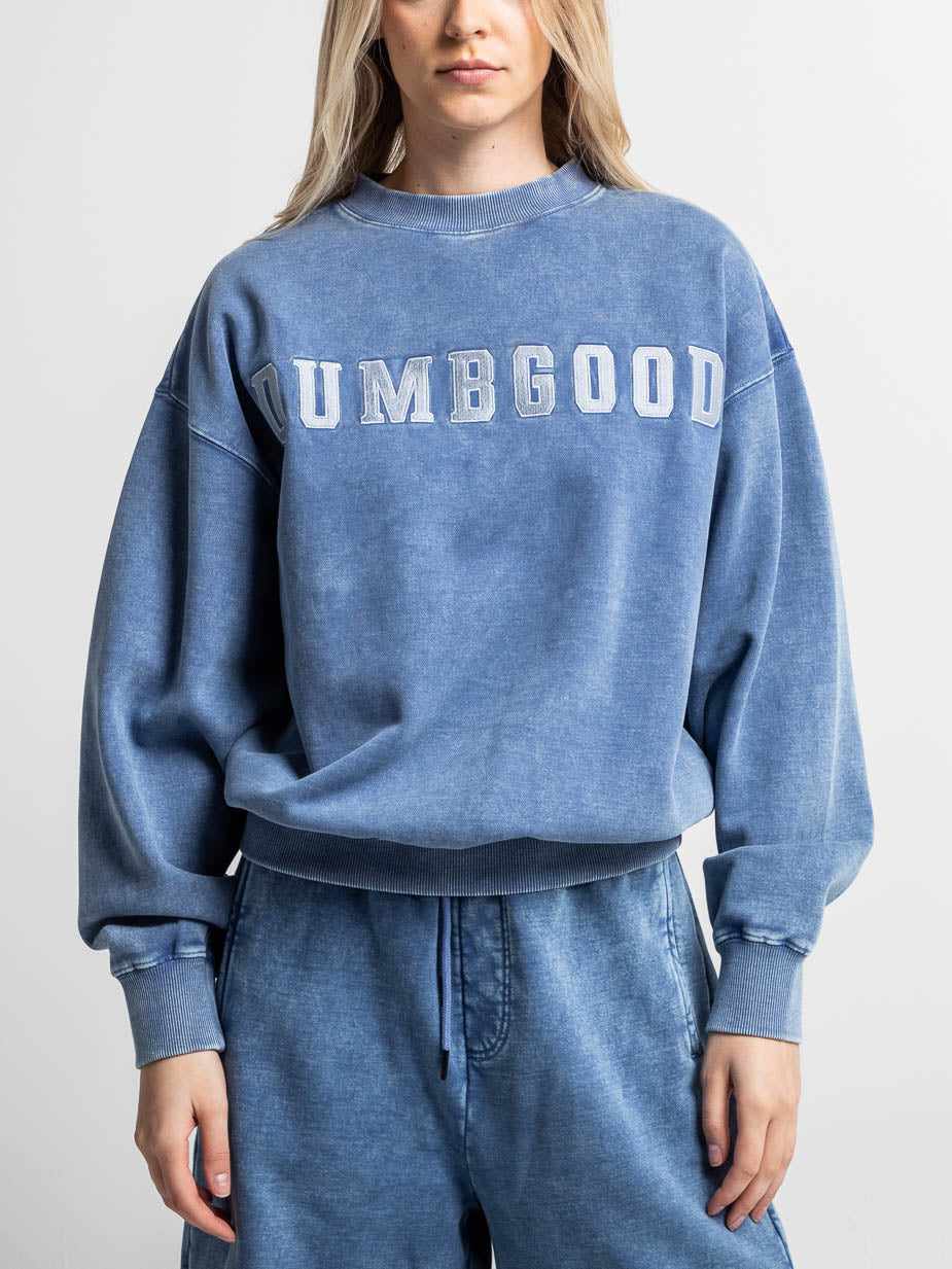 DAMNGOOD　D.G.F Dumbgood Varsity Blue Crew Neck Sweatshirt | Official