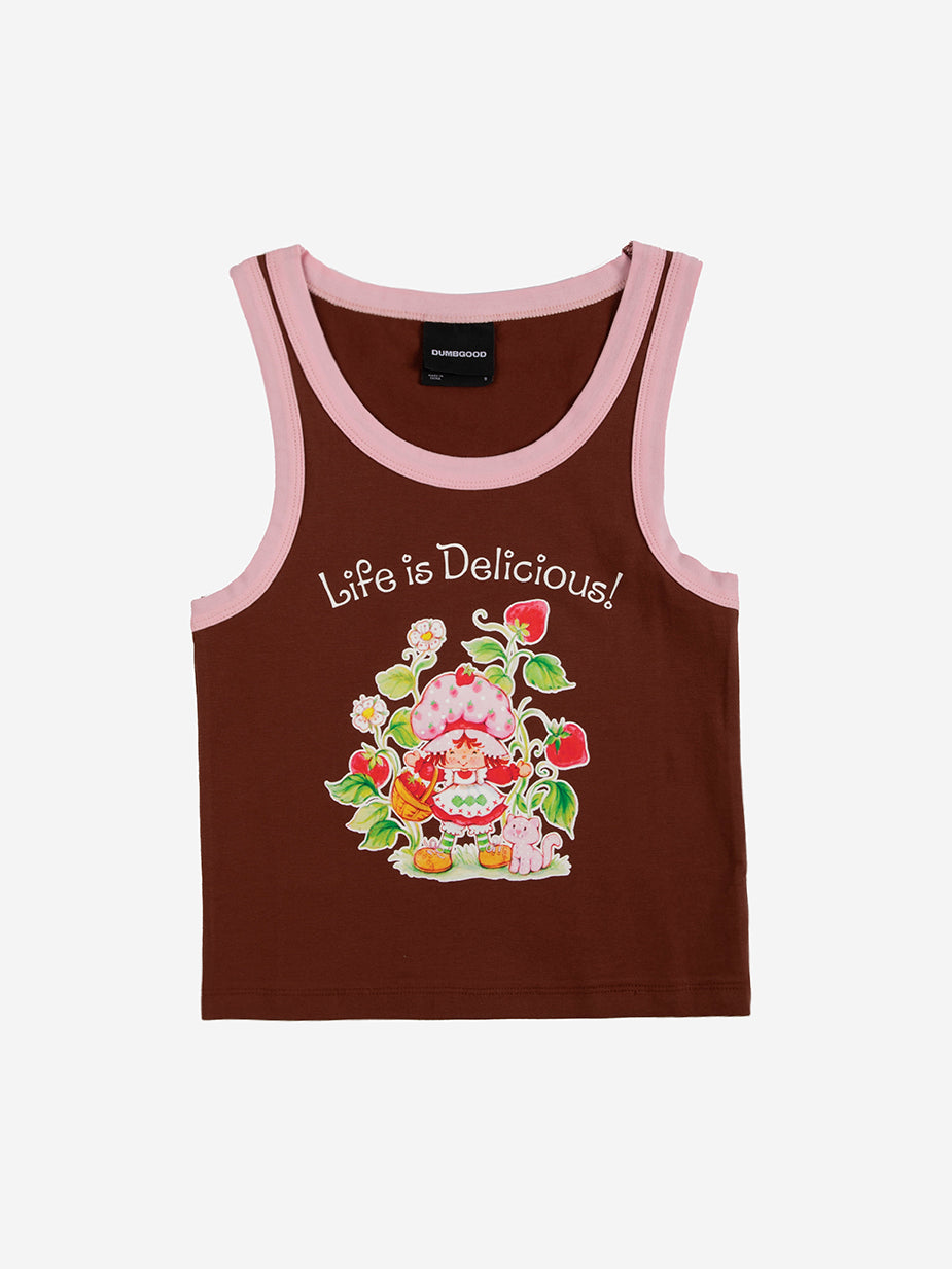 Life Is Delicious Brown Cropped Tank