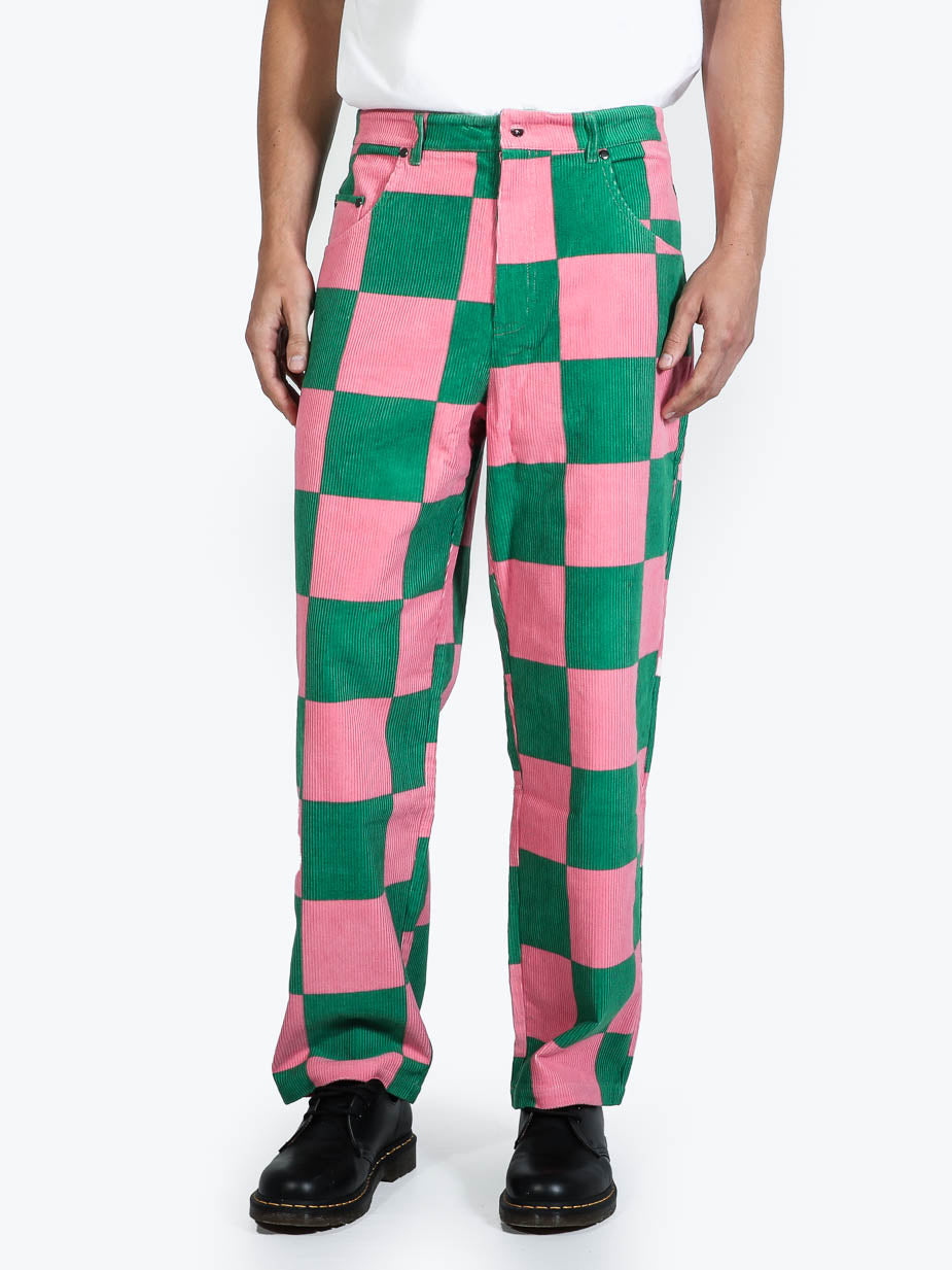 Kirby Green & Pink Checkered Corduroy Pants