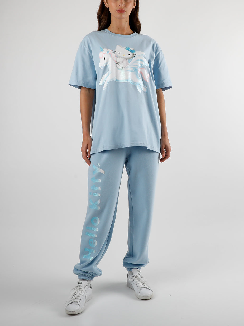 Hello Kitty Unicorn Glitter Printed Blue Sweatpants