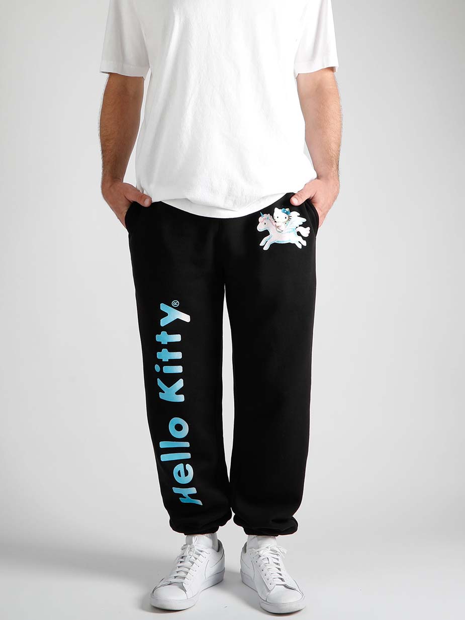 Hello Kitty Unicorn Glitter Printed Black Sweatpants