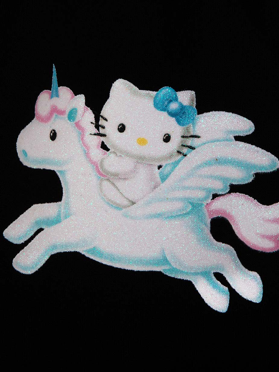 Hello Kitty Unicorn Glitter Printed Black Sweatpants
