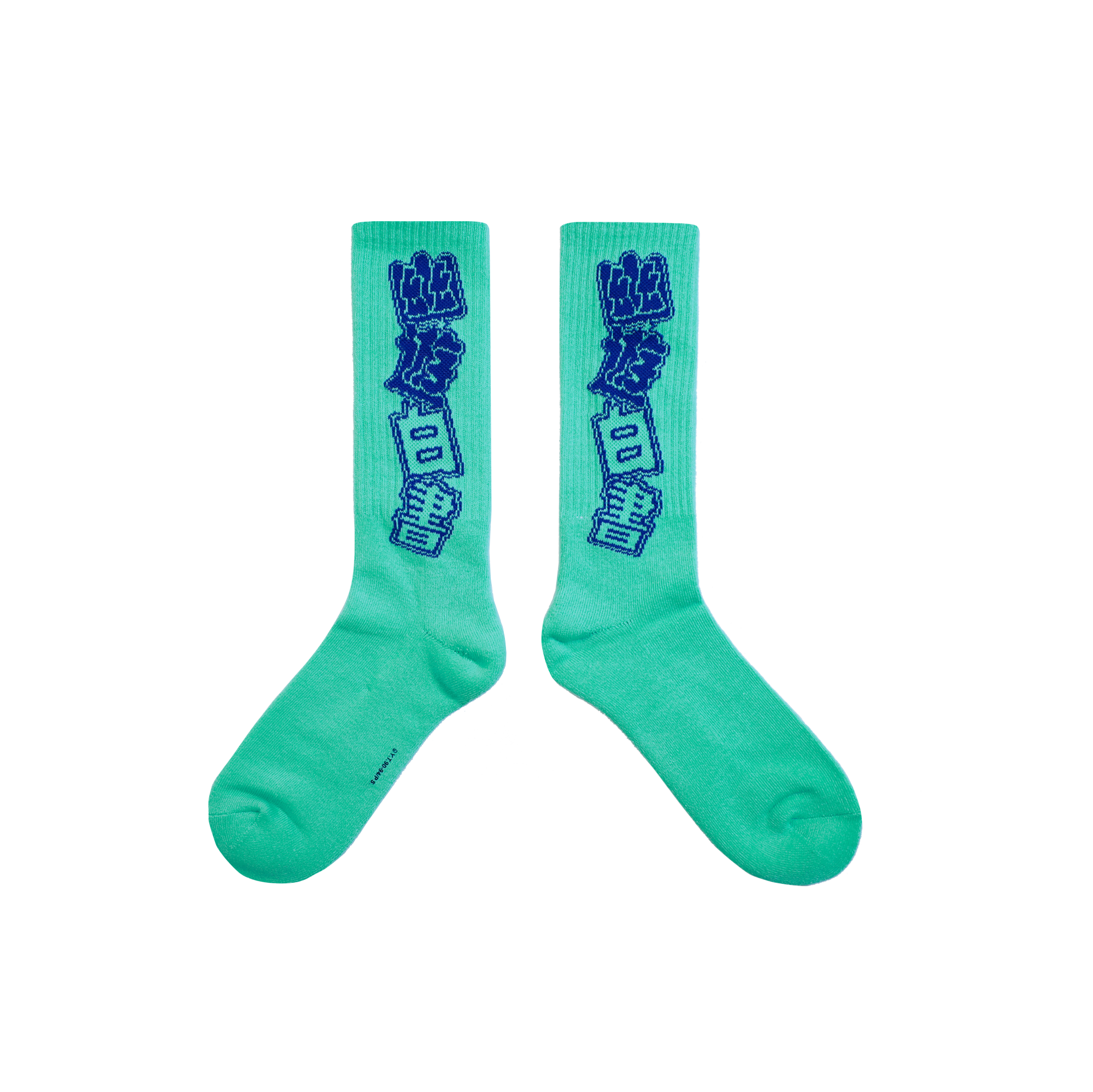 Kanji Title Teal Crew Socks