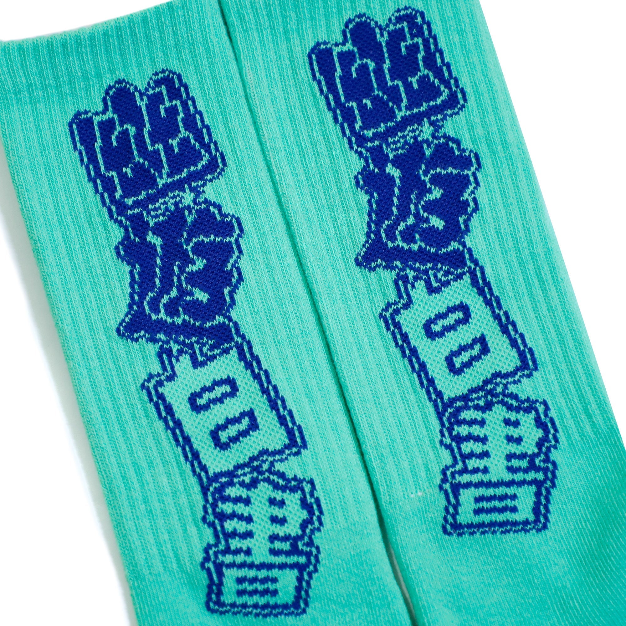 Kanji Title Teal Crew Socks