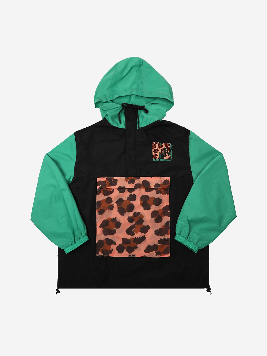 Leopard Print Logo Colorblock Anorak