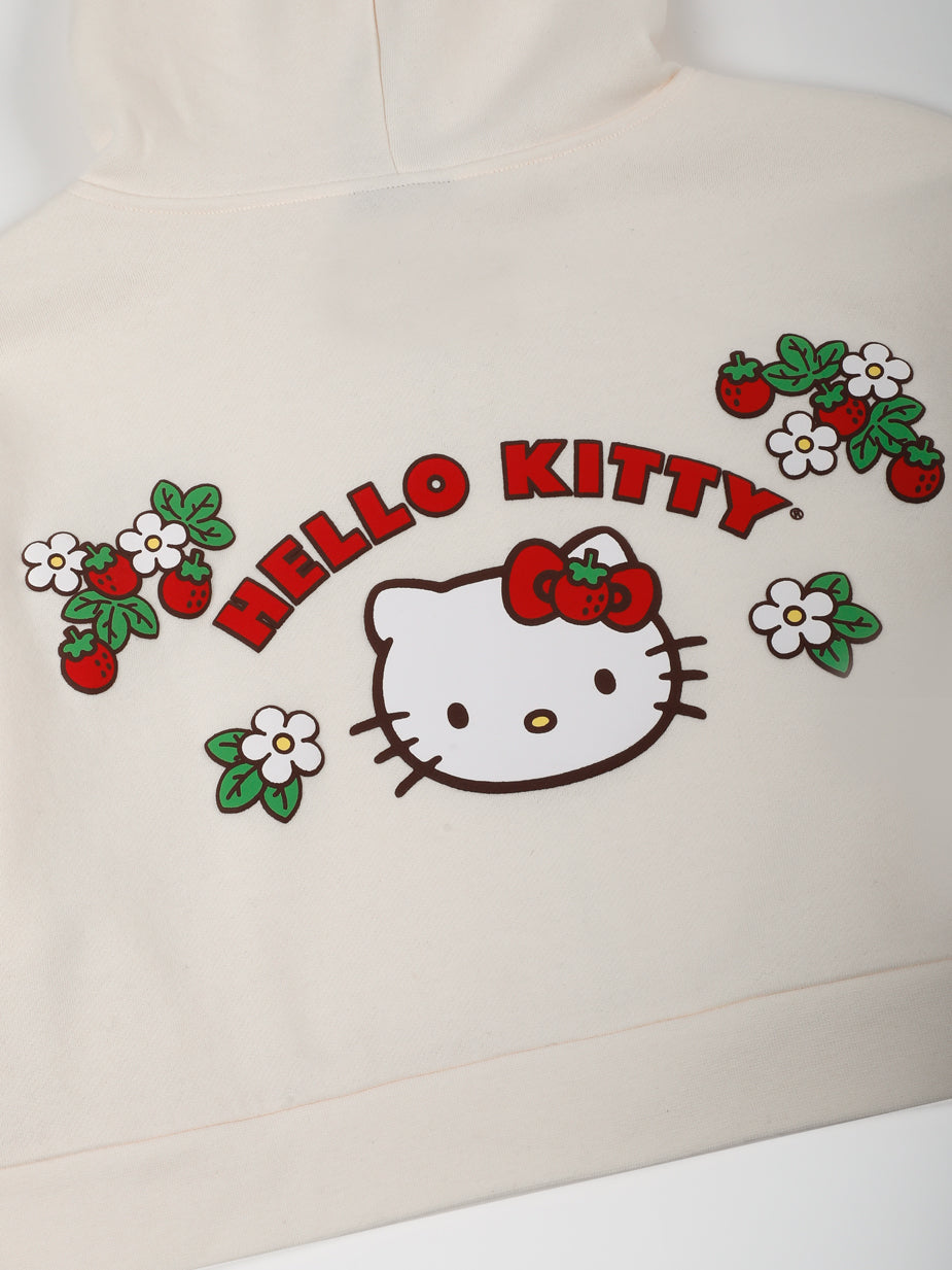 Hello Kitty Strawberries Puff Print Cropped Hoodie