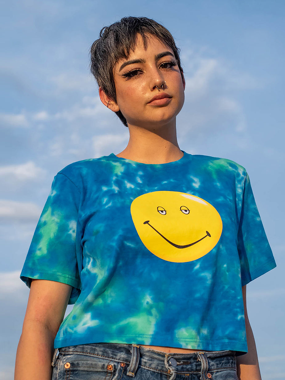 Smiley Tie Dye Cropped Tee
