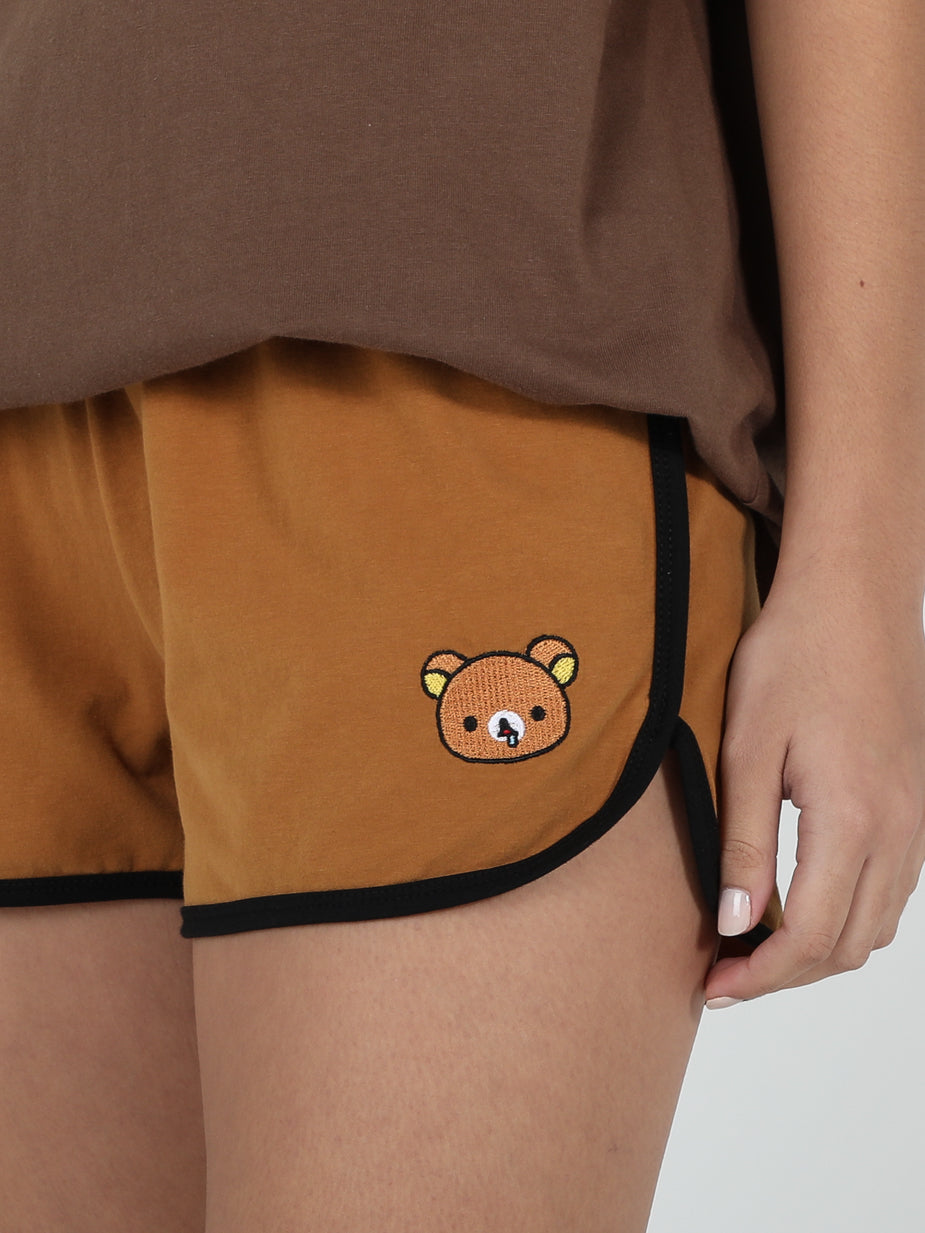 Embroidered Brown Shorts