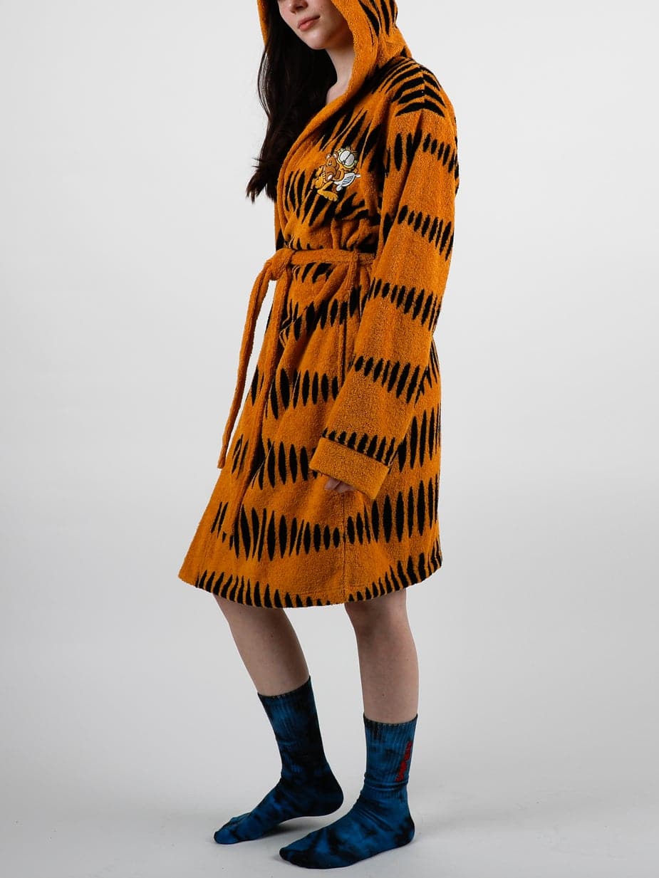 Striped Embroidered Hooded Robe